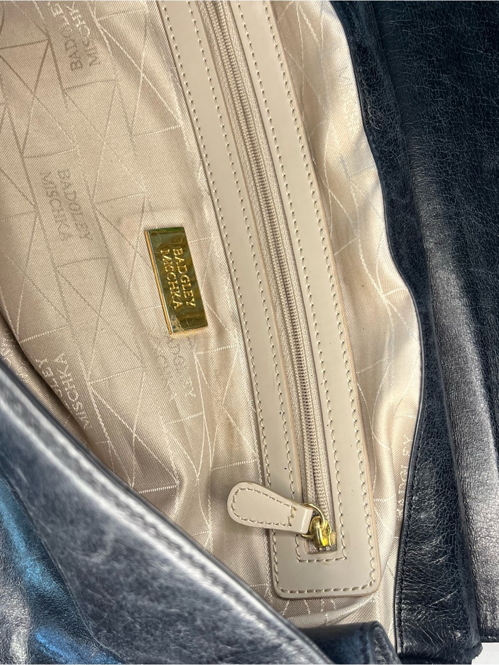 Leather Badgley Mischka Black Satchel with Gold Hardware - Picture 6 of 8